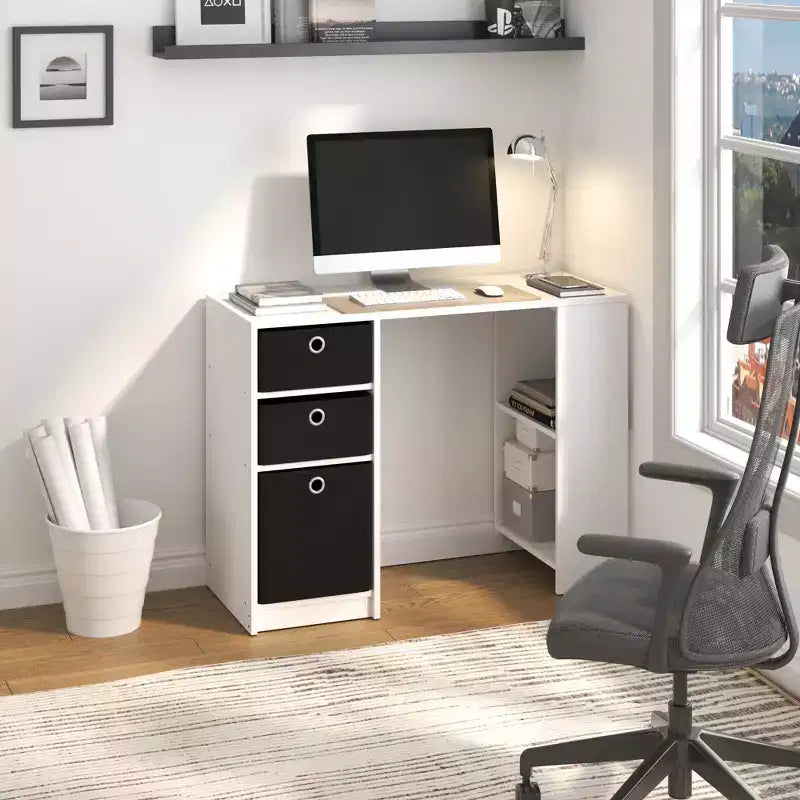 HOMLUX 39 Bureau d'ordinateur, de travail et d'étude avec 3 bacs de rangement et étagères ouvertes