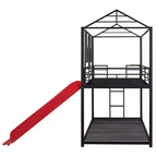 Lit superposé et cabane Whisen double sur double, cadre de lit en métal avec toboggan et barrière de sécurité
