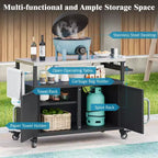 Îlot de cuisine d'extérieur de 138,4 cm avec plateau en acier inoxydable, chariot de bar d'extérieur avec 4 roulettes verrouillables pour barbecue extérieur