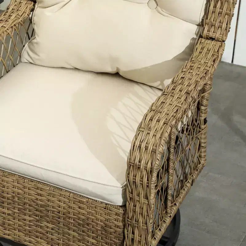 Ensemble bistro 3 pièces d'extérieur, petit salon de jardin en osier avec fauteuils pivotants à bascule pour balcon, porche