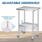Table en acier inoxydable pour préparation et travail, table de préparation commerciale robuste avec étagère inférieure réglable pour restaurants