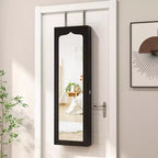 Costway Armoire à bijoux murale ou à suspendre avec miroir LED, 6 tiroirs, verrouillable, Noir