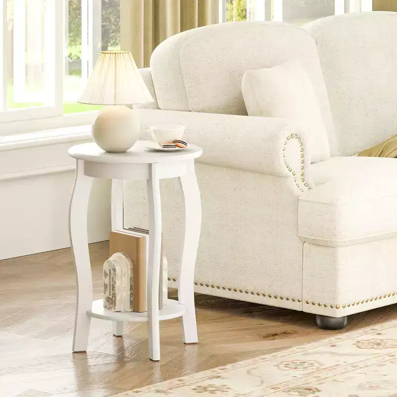 Table d'appoint ronde à 2 niveaux Costway, table de chevet étroite pour canapé avec étagère de rangement et pieds en bois