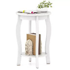 Table d'appoint ronde à 2 niveaux Costway, table de chevet étroite pour canapé avec étagère de rangement et pieds en bois