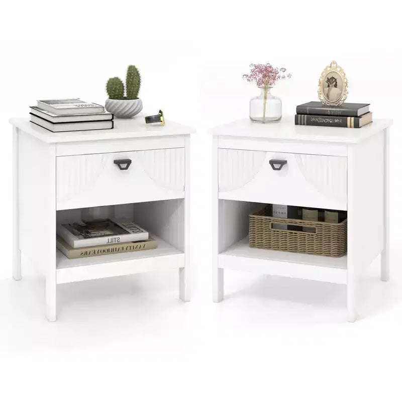 Costway 2PCS 2-tier End Table w/Drawer Open Storage Shelf 2 Tiers Nightstand Bedroom