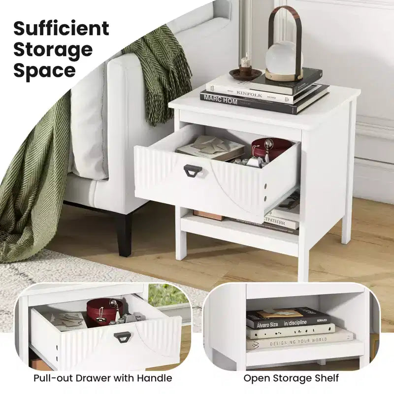 Costway Lot de 2 tables d'appoint à 2 niveaux avec tiroir et étagère ouverte de rangement à 2 niveaux pour chambre à coucher