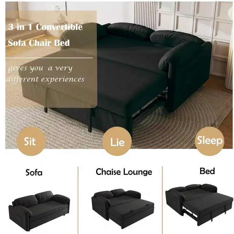 TUYOHW Canapé convertible moderne 54 pouces, lit de jour en velours avec poches de rangement, causeuse rétractable 2 en 1 pour salon, petits espaces