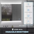 Armoire à pharmacie à LED, organisateur de miroir de salle de bain mural avec interrupteur tactile variateur, chargement USB