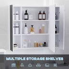 Armoire à pharmacie à LED, organisateur de miroir de salle de bain mural avec interrupteur tactile variateur, chargement USB