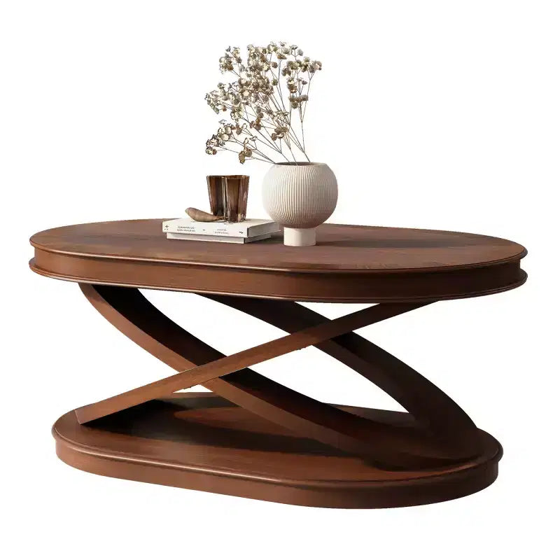 31,5 Table Basse Ovale Moderne avec Base en X, Table Centrale de Canapé Minimaliste en Placage Bois pour Salon ou Bureau à Domicile-Panipeachy