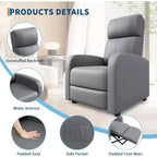 Fauteuil inclinable pour adultes, en cuir PU, inclinable, ergonomique et réglable, canapé simple amélioré avec poche latérale, dossier haut, accoudoirs larges et siège rembourré
