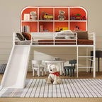 Lit mezzanine double en métal Costway avec toboggan, barrières de sécurité, échelle intégrée et cadre de lit bas