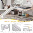 Lit mezzanine double en métal Costway avec toboggan, barrières de sécurité, échelle intégrée et cadre de lit bas