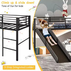 Lit mezzanine double en métal Costway avec toboggan, barrières de sécurité, échelle intégrée et cadre de lit bas