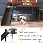 Lit mezzanine double en métal Costway avec toboggan, barrières de sécurité, échelle intégrée et cadre de lit bas