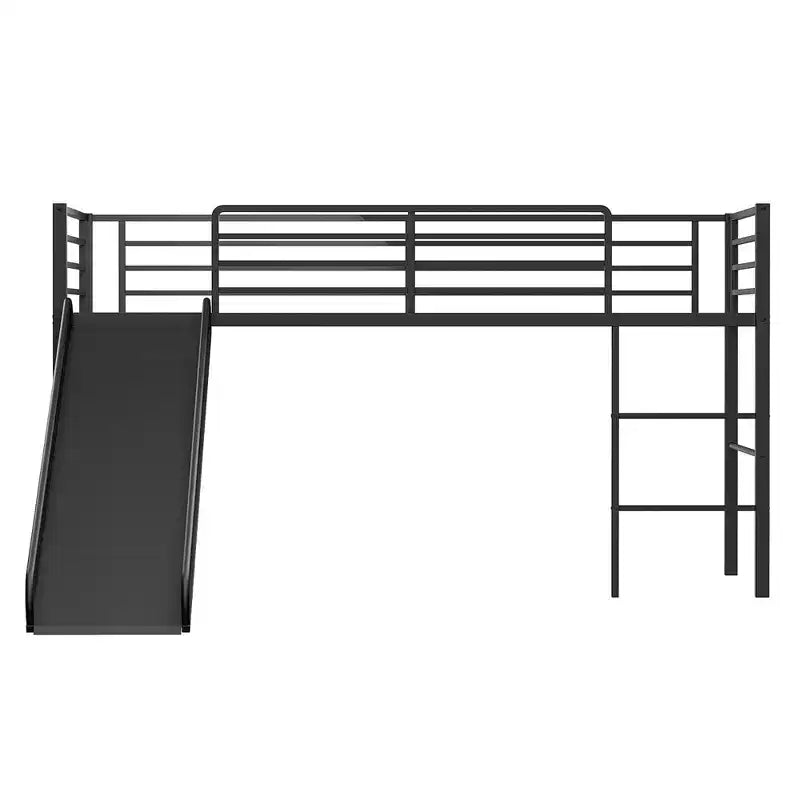 Lit mezzanine double en métal Costway avec toboggan, barrières de sécurité, échelle intégrée et cadre de lit bas