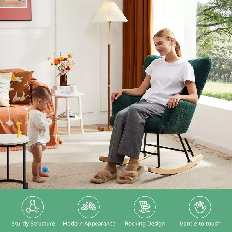 TUYOHW Fauteuil à bascule rembourré en tissu peluche, chaise moderne à dossier haut, capacité de 113 kg, fauteuil à bascule d'appoint pour salon, chambre d'enfant, chambre à coucher