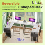 TUYOHW Bureau d'ordinateur en forme de L de 50 pouces avec sac de rangement latéral, bureaux d'angle avec support d'unité centrale et cadre métallique, bureau de jeu pour bureau à domicile, dortoir, salle d'étude
