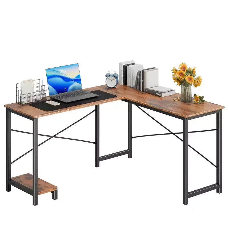 TUYOHW Bureau d'ordinateur en forme de L de 50 pouces avec sac de rangement latéral, bureaux d'angle avec support d'unité centrale et cadre métallique, bureau de jeu pour bureau à domicile, dortoir, salle d'étude