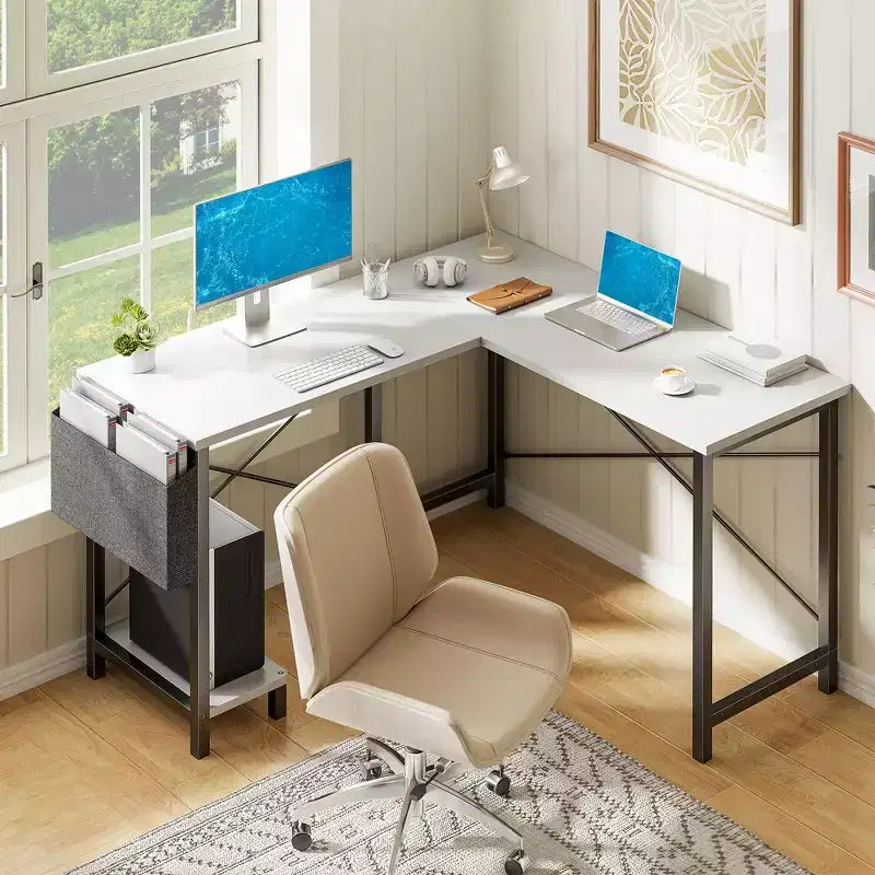TUYOHW Bureau d'ordinateur en forme de L de 50 pouces avec sac de rangement latéral, bureaux d'angle avec support d'unité centrale et cadre métallique, bureau de jeu pour bureau à domicile, dortoir, salle d'étude