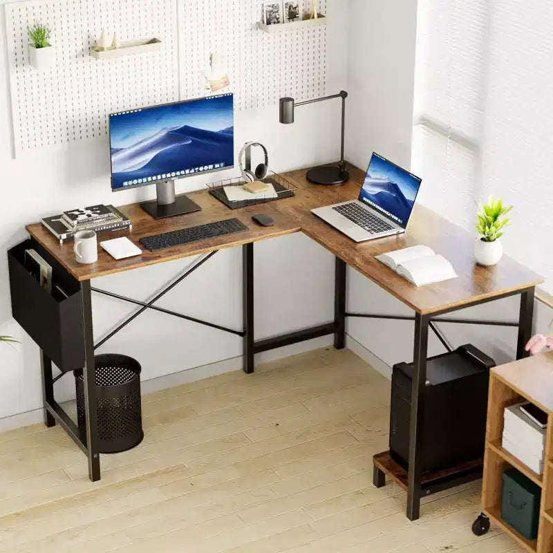Bureau d'angle en forme de L TUYOHW pour le jeu et le bureau, bureau de jeu d'angle de 127 cm avec support CPU et poche latérale, poste de travail de bureau à domicile
