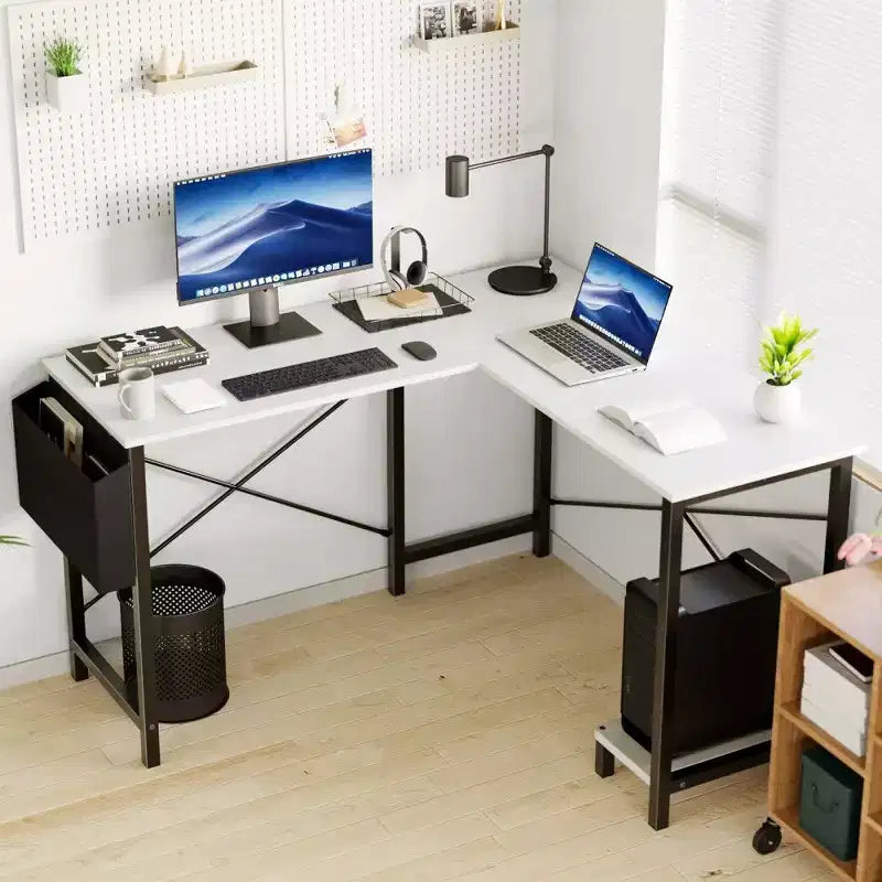 Bureau d'angle en forme de L TUYOHW pour le jeu et le bureau, bureau de jeu d'angle de 127 cm avec support CPU et poche latérale, poste de travail de bureau à domicile