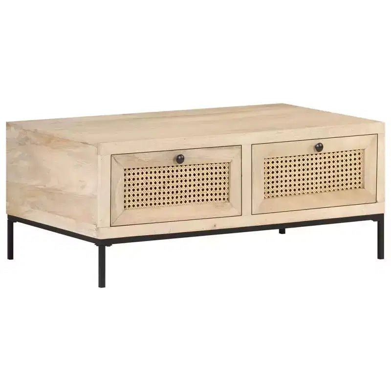 vidaXL Table basse 90x50x37 cm Bois de manguier massif et cannage naturel