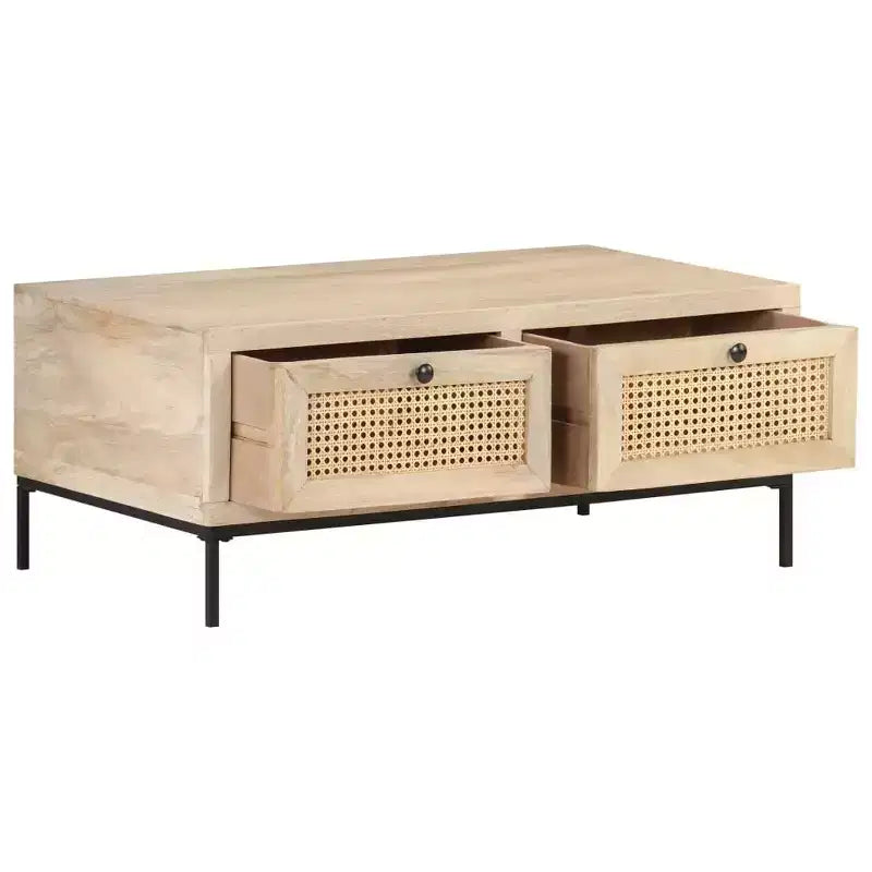 vidaXL Table basse 90x50x37 cm Bois de manguier massif et cannage naturel