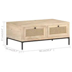 vidaXL Table basse 90x50x37 cm Bois de manguier massif et cannage naturel