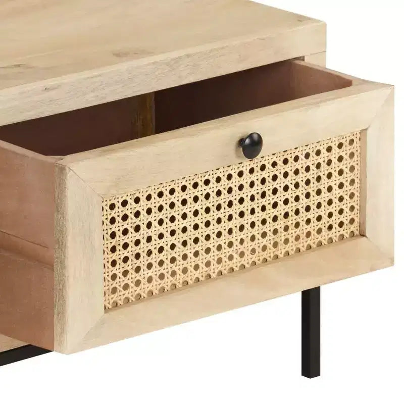 vidaXL Table basse 90x50x37 cm Bois de manguier massif et cannage naturel
