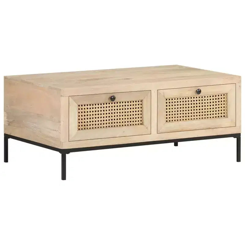 vidaXL Table basse 90x50x37 cm Bois de manguier massif et cannage naturel