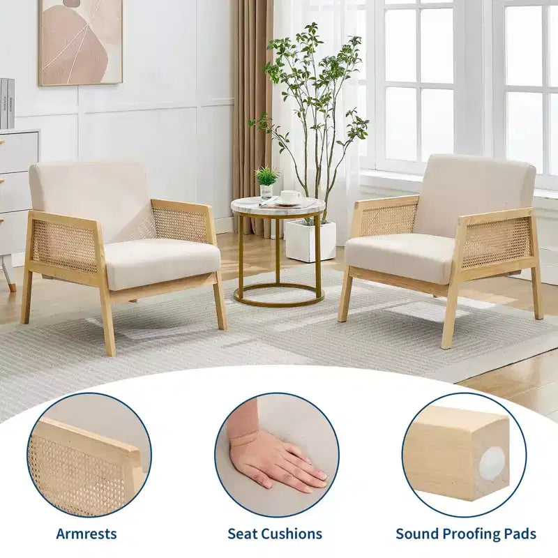 COZONY Lot de 2 fauteuils d'appoint rembourrés, fauteuils de salon modernes avec pieds en bois pour salon et terrasse