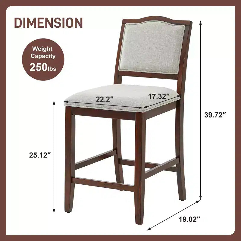 TUYOHW Lot de 2 tabourets de bar à hauteur de comptoir, chaises de bar rembourrées avec cadre en bois d'hévéa et repose-pieds, chaises de salle à manger pour îlots de cuisine, bars à domicile.