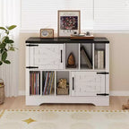 Meuble de rangement pour disques vinyles COZONY 39, meuble de platine en bois de style ferme avec 2 portes de grange, grande table de platine pour salon et chambre