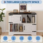 Meuble de rangement pour disques vinyles COZONY 39, meuble de platine en bois de style ferme avec 2 portes de grange, grande table de platine pour salon et chambre