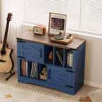 Meuble de rangement pour disques vinyles COZONY 39, meuble de platine en bois de style ferme avec 2 portes de grange, grande table de platine pour salon et chambre