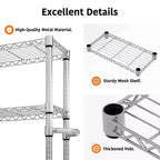 Étagère de rangement métallique à 5 niveaux avec roulettes et poignée, étagère réglable pour cuisine, garage ou cellier, capacité de 500 kg, argent