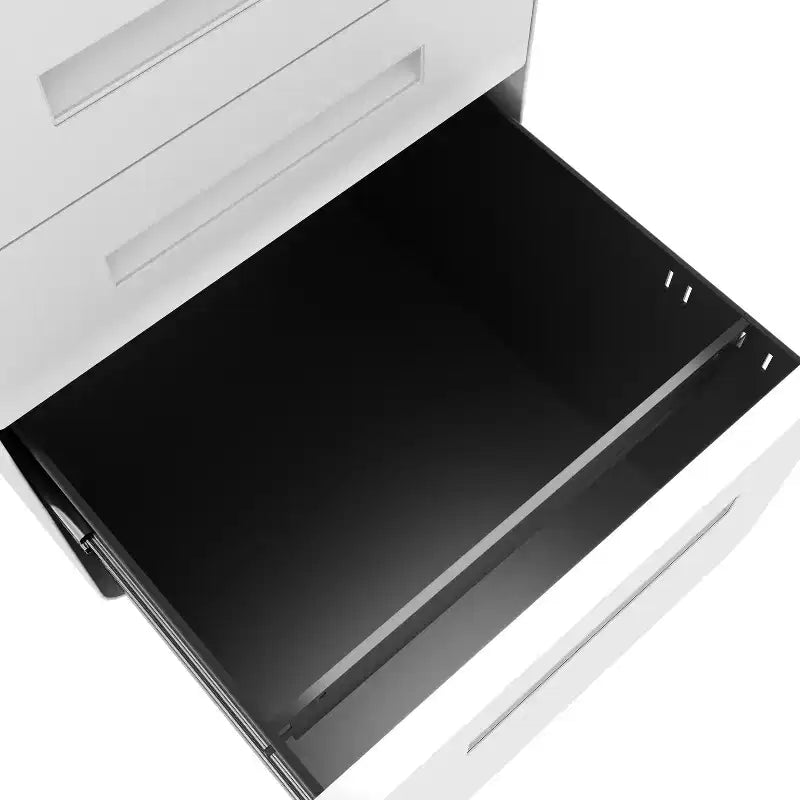VIYET Classeur mobile à 3 tiroirs avec serrure – Entièrement en acier, anti-basculement, tiroirs peu profonds et profonds, blanc pour bureau/maison (convient aux formats A4/Lettre)
