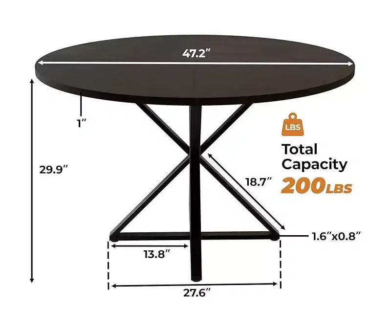 Table de salle à manger ronde de 119 cm pour 4 personnes, table de dîner circulaire en bois, piédestal en métal robuste et plateau de table en 4 parties, tables de cuisine rondes à piédestal