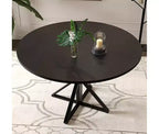 Table de salle à manger ronde de 119 cm pour 4 personnes, table de dîner circulaire en bois, piédestal en métal robuste et plateau de table en 4 parties, tables de cuisine rondes à piédestal