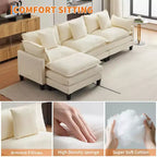 Canapé modulaire en L 112 "Cloud Couch" en tissu chenille/velours côtelé, siège profond avec ottoman et poches latérales pour salon/chambre à coucher