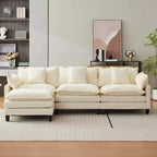 Canapé modulaire en L 112 "Cloud Couch" en tissu chenille/velours côtelé, siège profond avec ottoman et poches latérales pour salon/chambre à coucher