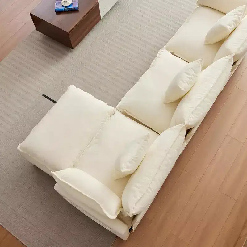 Canapé modulaire en L 112 "Cloud Couch" en tissu chenille/velours côtelé, siège profond avec ottoman et poches latérales pour salon/chambre à coucher