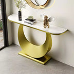 47 Table Console Demi-Lune avec Plateau en Faux Marbre et Base en Métal, Table d'Appoint Mince pour Foyer, Couloir, Salon ou Chambre à Coucher-Panipeachy