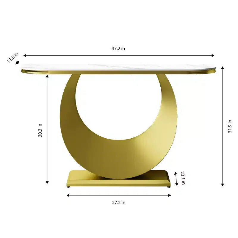 47 Table Console Demi-Lune avec Plateau en Faux Marbre et Base en Métal, Table d'Appoint Mince pour Foyer, Couloir, Salon ou Chambre à Coucher-Panipeachy