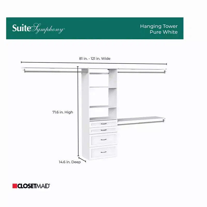 Kit tour suspendue Symphony 25 po avec 3 tablettes supérieures et 4 tiroirs - ClosetMaid