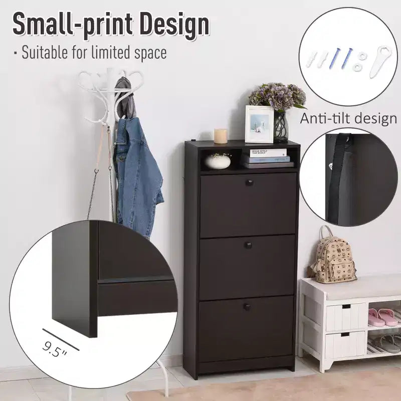 Meuble à Chaussures Fin, Range-Chaussures Tendance avec 3 Grands Tiroirs Rabattables et une Surface Supérieure Spacieuse