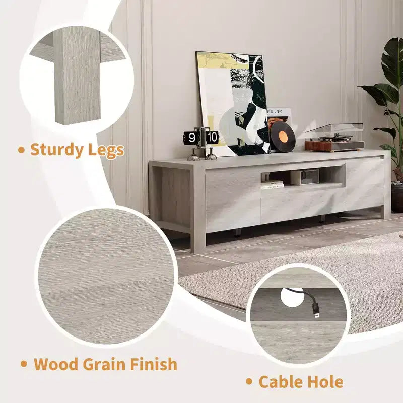 Meuble TV avec portes et placard, meuble TV de style ferme, meuble TV pour téléviseurs jusqu'à 60 pouces, console TV pour salon, chambre à coucher