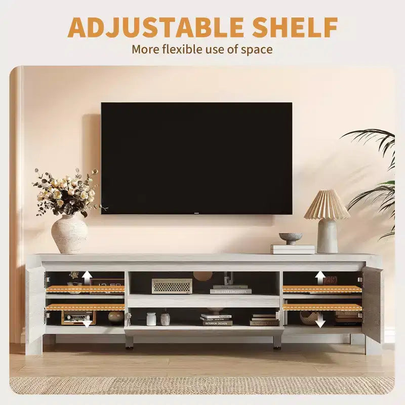 Meuble TV avec portes et placard, meuble TV de style ferme, meuble TV pour téléviseurs jusqu'à 60 pouces, console TV pour salon, chambre à coucher