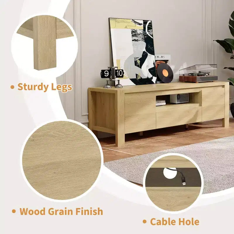 Meuble TV avec portes et placard, meuble TV de style ferme, meuble TV pour téléviseurs jusqu'à 60 pouces, console TV pour salon, chambre à coucher